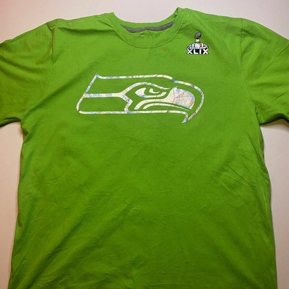 Seahawks Seattle NFL Superbowl XLIX Champions Nike T-Shirt Men's XL Lime Green - Picture 1 of 6